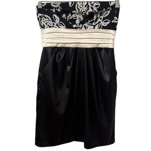 Le Chateau Strapless Mini Dress Black and White Sequin Floral Small Prom Wedding
